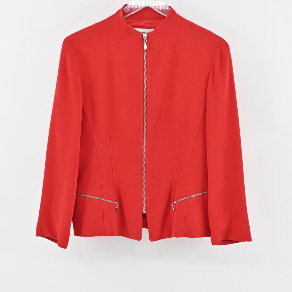 Vtg EMANUEL UNGARO Jacket Womens Size 8 Petite Solid Red Full Zip Blazer Classic